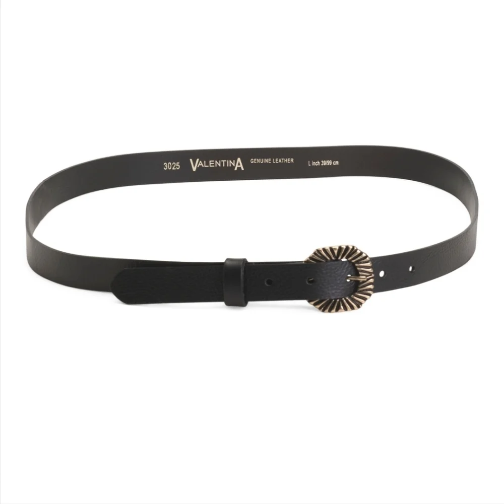 Velentina Women's Black Italian Leather Rayed Buckle Belt